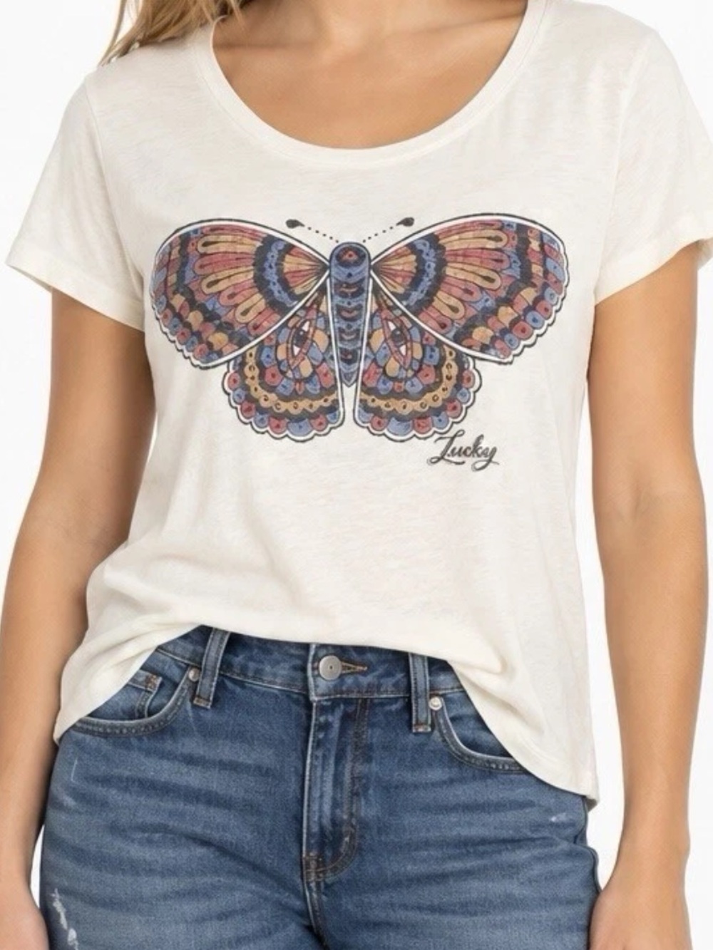 Lucky Brand White Butterfly Graphic Tee xl